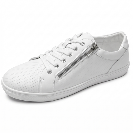 Rivers Womens White Side Zip Leather Sneakers in White