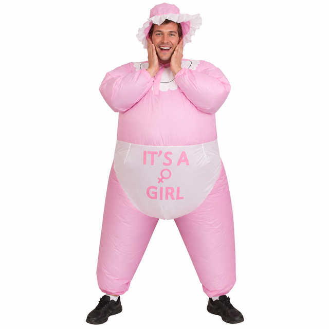 Adults Inflatable Baby Party Costume Hens Stag Bucks Gender Reveal - It's A Girl (Pink)