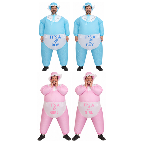 Gender Reveal Inflatable Baby Group Costume Set - 2x It's a Boy + 2x It's a Girl (Baby Shower Party)