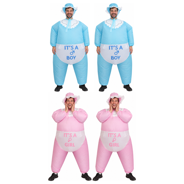 Gender Reveal Inflatable Baby Group Costume Set - 2x It's a Boy + 2x It's a Girl (Baby Shower Party)