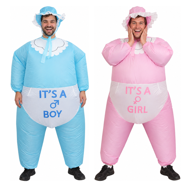 Gender Reveal Couples Costume Set - It's a Boy & It's a Girl Inflatable Babies (Baby Shower Party)