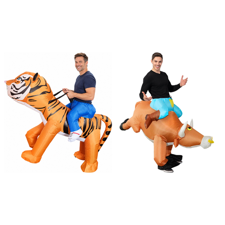 Tiger Rider & Bull Rider Couples Costume Set - Inflatable Wild Ride Halloween Fancy Dress