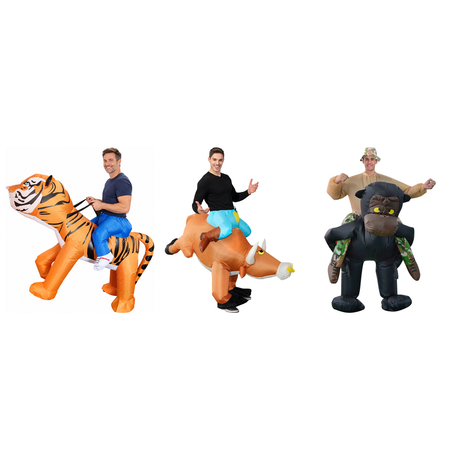 Rider Group Costume Set - 3pc Inflatable Tiger Rider, Bull Rider & Gorilla Rider (Halloween & Fancy Dress)