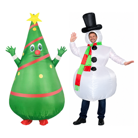 Christmas Tree & Snowman Couples Costume Set - Inflatable Xmas Party Fancy Dress