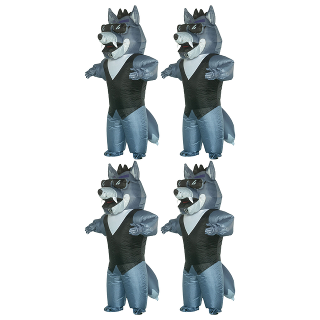 4x Adult Grey Inflatable Wolf Group Costume Bulk Pack w/ Fans - One Size Halloween & Fancy Dress Party