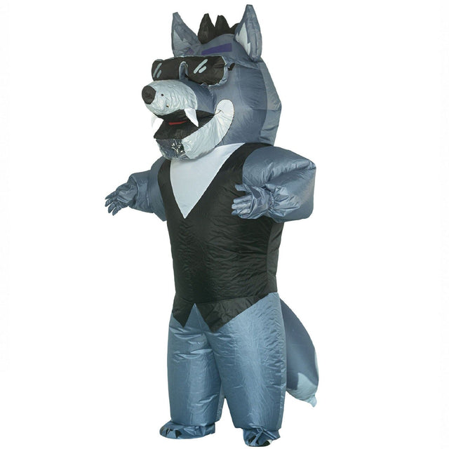 Adult Grey Inflatable Wolf Costume w/ Fan - One Size (Halloween & Fancy Dress Party)