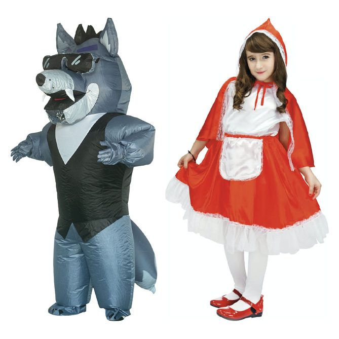 Big Bad Wolf & Red Riding Hood Family Costume Set - Inflatable Wolf & Girls Red Riding Hood (Book Week & Halloween)