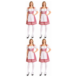 4x Womens Checkered Bavarian Lady Dirndl Beer Maid Costume Bulk Pack - Red (Oktoberfest Party)