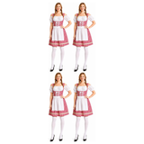 4x Womens Checkered Bavarian Lady Dirndl Beer Maid Costume Bulk Pack - Red (Oktoberfest Party)