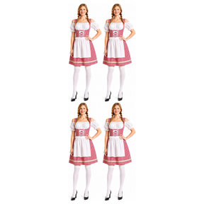 4x Womens Checkered Bavarian Lady Dirndl Beer Maid Costume Bulk Pack - Red (Oktoberfest Party)