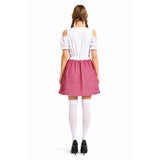 Womens Checkered Bavarian Lady Beer Maid Costume - Red (Oktoberfest Party)