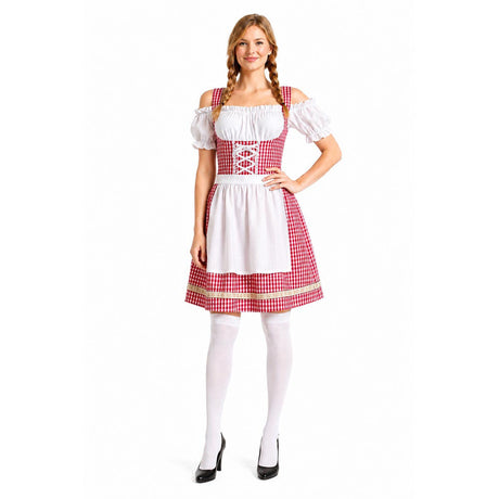 Oktoberfest Group Costume Set - 2x Brown Lederhosen + 2x Red Checkered Bavarian Dirndl (Halloween & Fancy Dress)