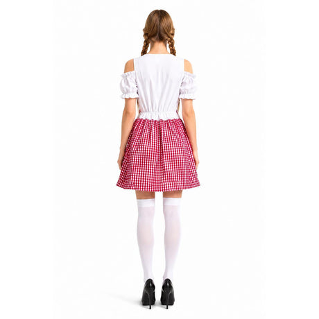 Oktoberfest Group Costume Set - 2x Brown Lederhosen + 2x Red Checkered Bavarian Dirndl (Halloween & Fancy Dress)