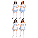 4x Womens Checkered Bavarian Lady Dirndl Beer Maid Costume Bulk Pack - Blue (Oktoberfest Party)