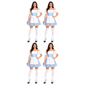 4x Womens Checkered Bavarian Lady Dirndl Beer Maid Costume Bulk Pack - Blue (Oktoberfest Party)