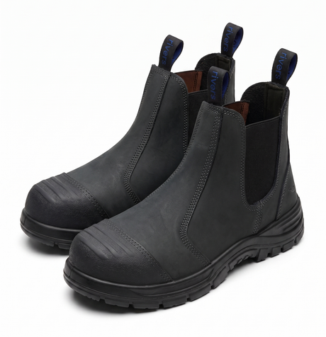 Rivers Orass Leather Steel Cap Toe Chelsea Safety Work Boots - Black (Slip On Shoes)