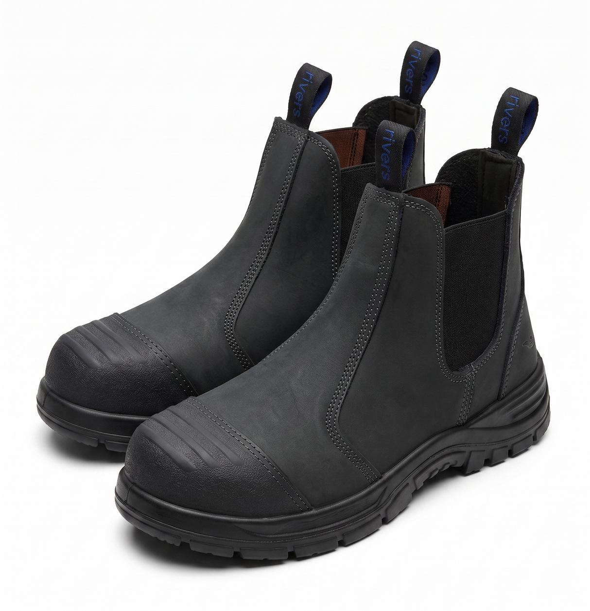 Rivers Orass Leather Steel Cap Toe Chelsea Safety Work Boots - Black (Slip On Shoes)