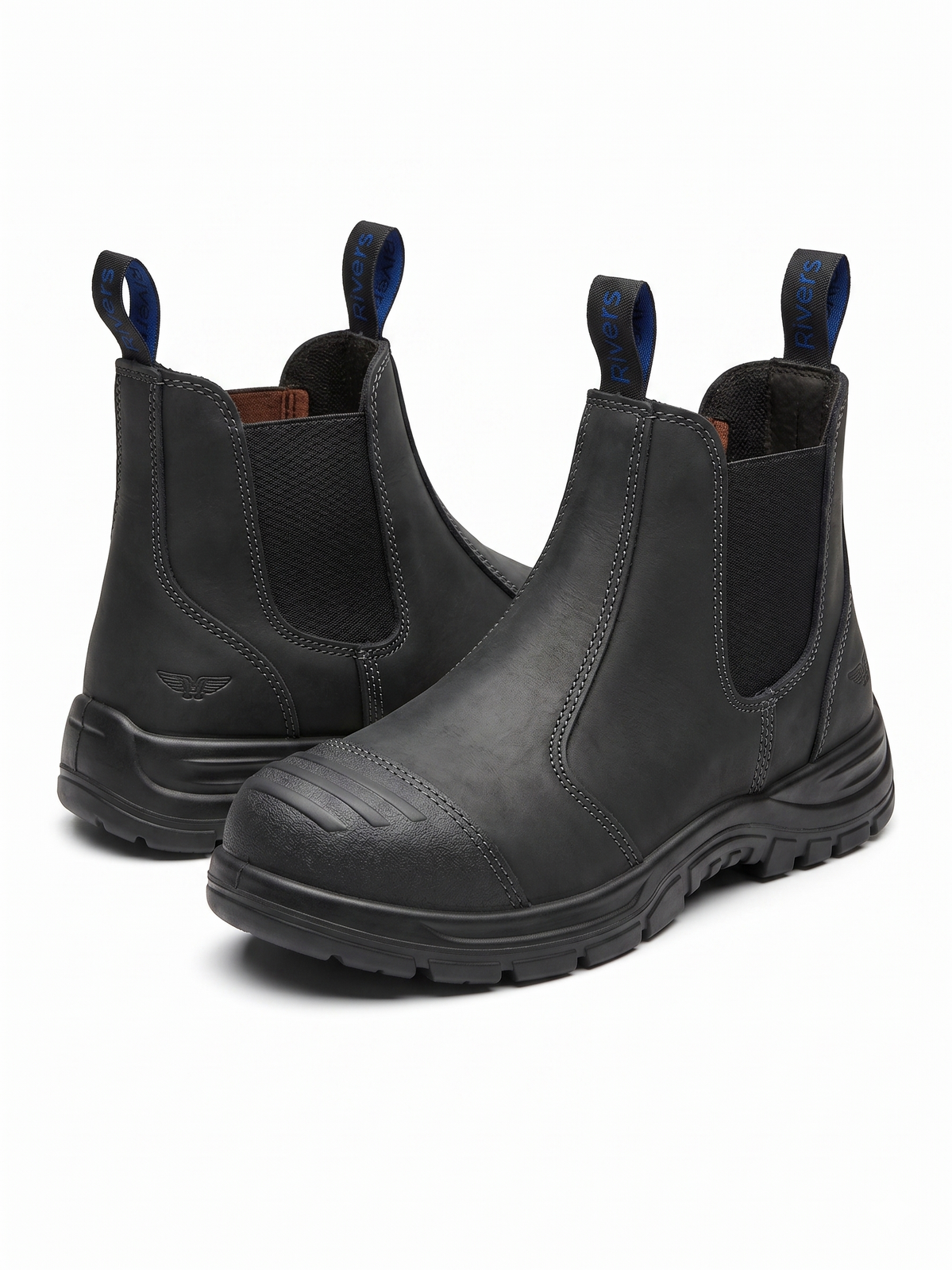 Rivers Orass Leather Steel Cap Toe Chelsea Safety Work Boots - Black (Slip On Shoes)