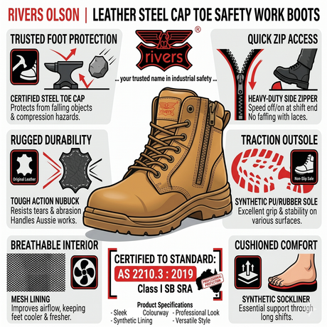 Rivers Olson Leather Steel Cap Toe Safety Work Boots  - Wheat (Lace-Up Shoes)