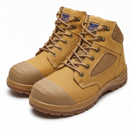 Rivers Olson Leather Steel Cap Toe Safety Work Boots  - Wheat (Lace-Up Shoes)