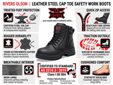 Rivers Olson Leather Steel Cap Toe Safety Work Boots  - Black (Lace-Up Shoes)