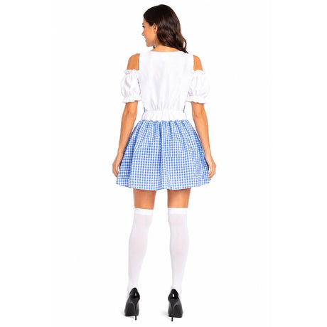 Blue Checkered Lederhosen & Bavarian Lady Dirndl Couples Costume Set - His & Hers Oktoberfest