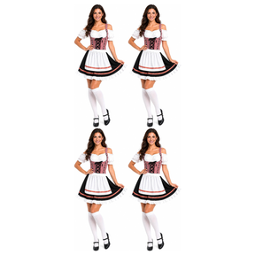 4x Womens Black/Red Check Oktoberfest Dirndl Beer Girl Group Costume Bulk Pack - Bavarian