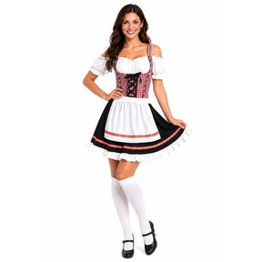 Womens Bavarian Oktoberfest Beer Lady Party Halloween Costume (Red & Black)