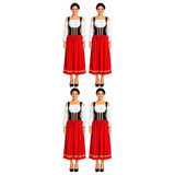 4x Womens Red/Black Long Dirndl Beer Girl Group Costume Bulk Pack - Oktoberfest Bavarian