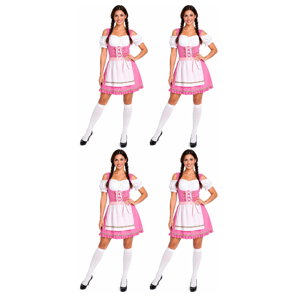 4x Womens Pink Oktoberfest Dirndl Beer Girl Group Costume Bulk Pack - Bavarian