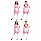 4x Womens Pink Oktoberfest Dirndl Beer Girl Group Costume Bulk Pack - Bavarian
