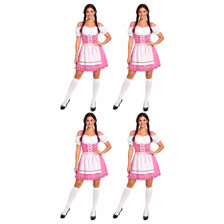 4x Womens Pink Oktoberfest Dirndl Beer Girl Group Costume Bulk Pack - Bavarian