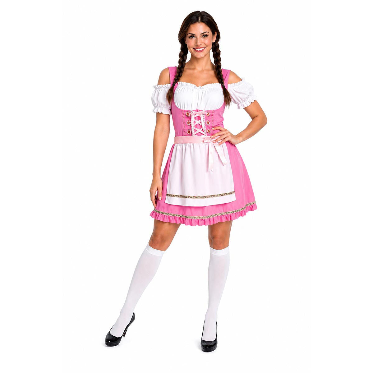 Womens Bavarian Oktoberfest Beer Lady Party Halloween Costume (Pink)