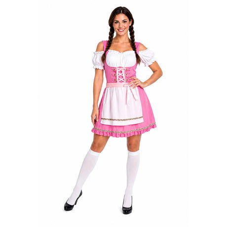 Womens Pink Oktoberfest Dirndl Beer Girl Costume - Bavarian (Halloween & Fancy Dress)