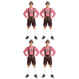 4x Mens Red Check Lederhosen Group Costume Bulk Pack - Oktoberfest Bavarian Beer Party Outfit