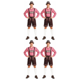 4x Mens Red Check Lederhosen Group Costume Bulk Pack - Oktoberfest Bavarian Beer Party Outfit