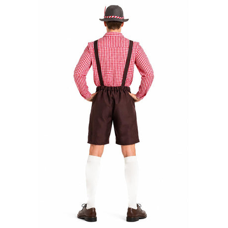 Mens Red Check Lederhosen Costume - Oktoberfest Bavarian Beer Party Outfit