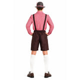 4x Mens Red Check Lederhosen Group Costume Bulk Pack - Oktoberfest Bavarian Beer Party Outfit