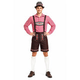 Mens Red Check Lederhosen Costume - Oktoberfest Bavarian Beer Party Outfit