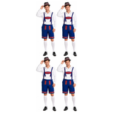 4x Mens Blue & Red Lederhosen Group Costume Bulk Pack - Oktoberfest Bavarian Beer Party Outfit