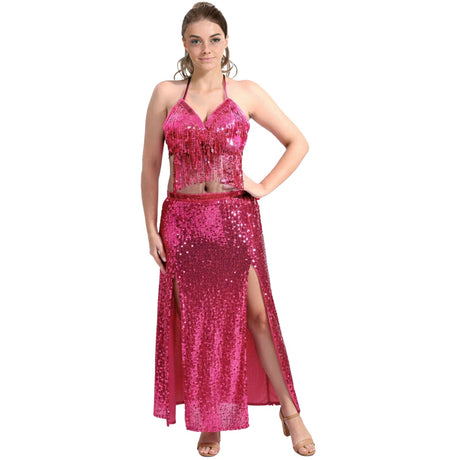 Adult Sequin Fringe Top in Hot Pink - Belly Dancer