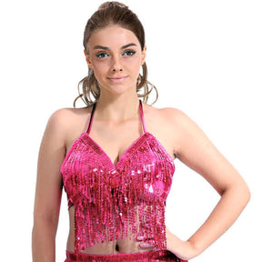Adult Sequin Fringe Top in Hot Pink - Belly Dancer