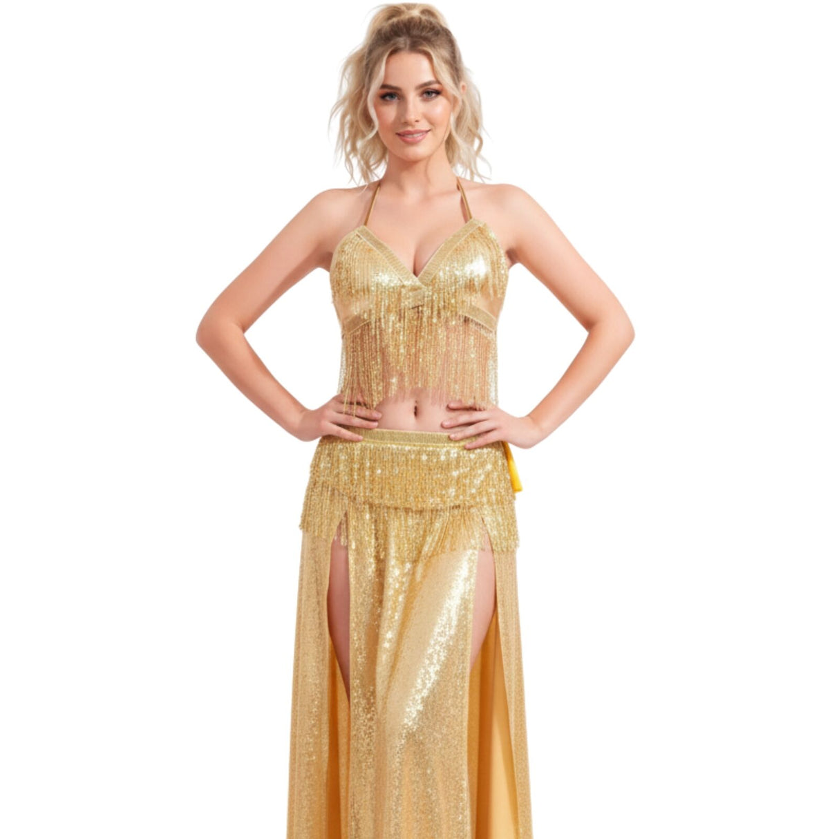 Adult Sequin Fringe Top in Gold/Yellow - Belly Dancer