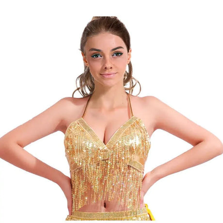 Adult Sequin Fringe Top in Gold/Yellow