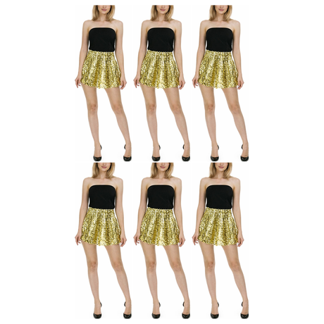 6x Womens Gold Sequin Fringe Tassel Skirt Bulk Pack - Group Dance Costume (Fancy Dress Party)