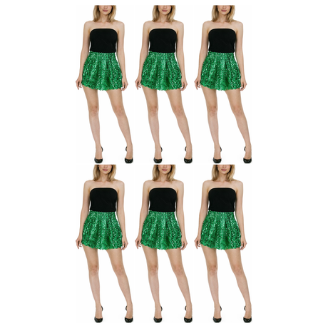 6x Womens Green Sequin Fringe Tassel Skirt Bulk Pack - Group Dance Costume (Fancy Dress Party)