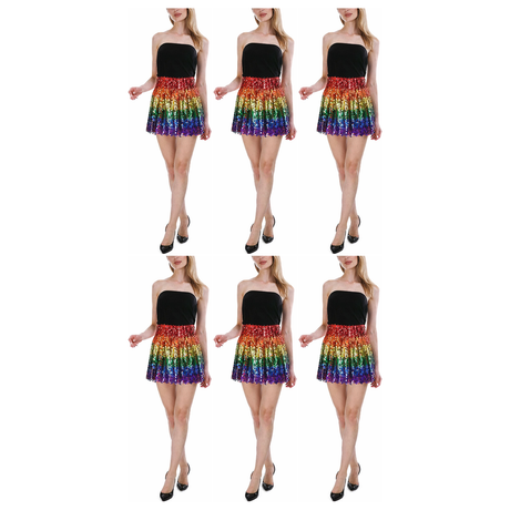 6x Womens Rainbow Sequin Fringe Tassel Skirt Bulk Pack - Group Dance Costume (Fancy Dress Party)