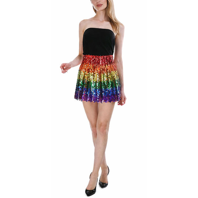 Womens Rainbow Sequin Fringe Tassel Skirt - Dance Costume/Fancy Dress Party