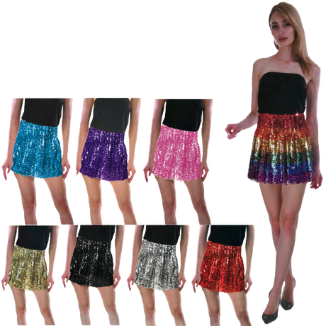 Ladies Adult Deluxe SEQUIN SKIRT Party Costume Dress Up Bling Fringe Tassel - Rainbow