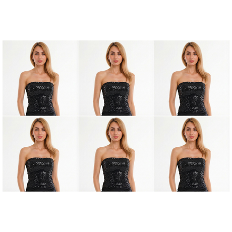 6x Black Sequin Crop Top (Bandeau) Bulk Pack - Womens Sparkly Costume Tube